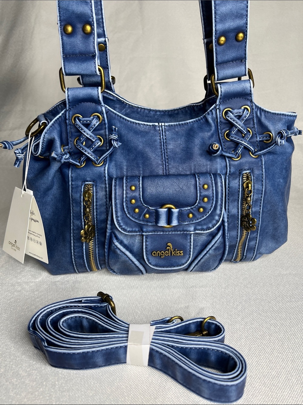 Angel Kiss Y2K Inspired Indigo Denim-Style Shoulder Bag with Detachable Strap - Picture 2 of 15